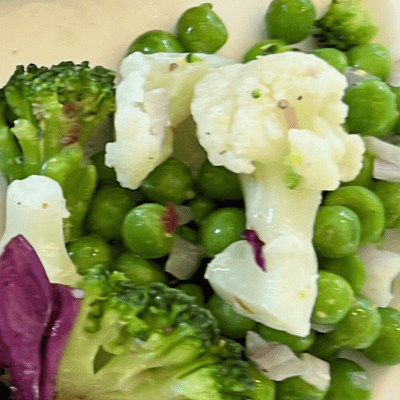 Spring Pea, Cauliflower & Broccoli Salad with Tahini Lemon Dressing